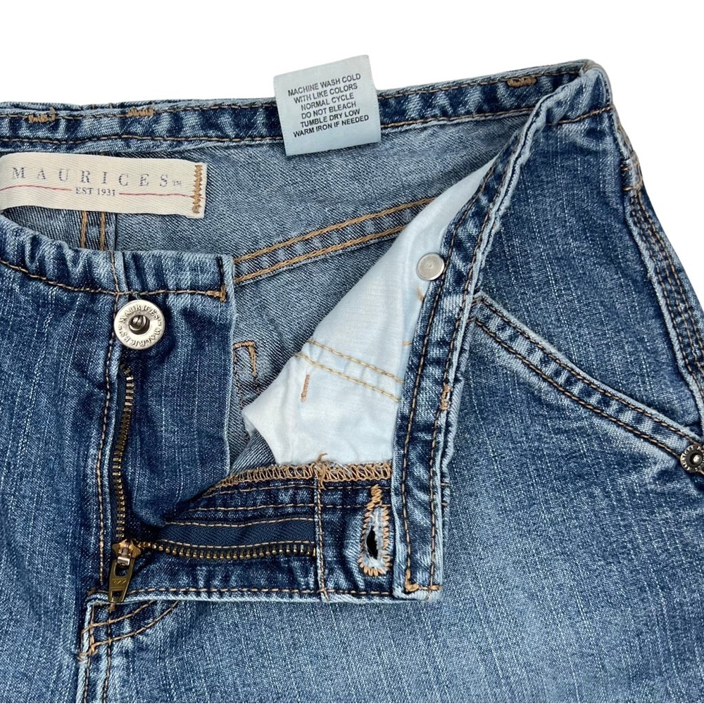 Maurices Straight Jeans Carpenter Mid Rise Utility Distressed Denim Blue 3/4 - Picture 8 of 17